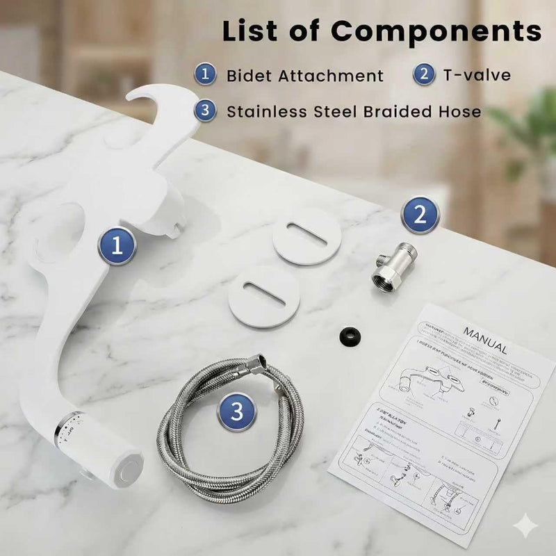 Ultra-Slim Bidet Toilet Attachment, Self-Cleaning Retractable Dual Nozzle (Rear & Feminine Wash), Non-Electric Bidet for Toilet with Adjustable Water Pressure, No Seat Gap, Easy DIY Install (White)