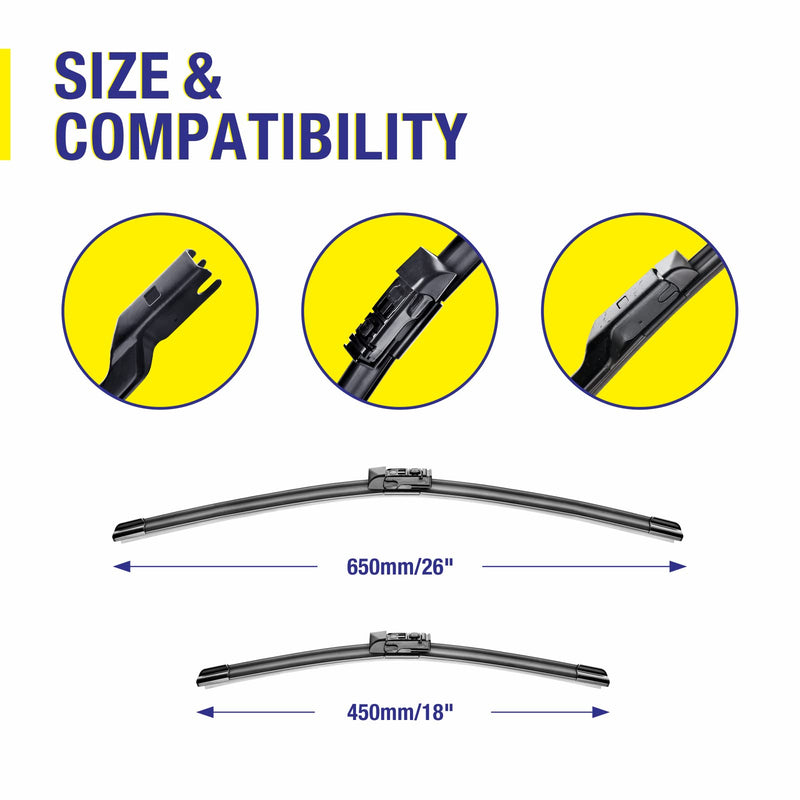 3 Wipers 26"/18"/16" Replacement For SUBARU Outback 2022 2021 2020 (Set of 3), 26 Inch+18 Inch Windshield Wiper Blades with 16 Inch Rear Wiper Blade 26"+18"(Push Button S 19mm)+16B