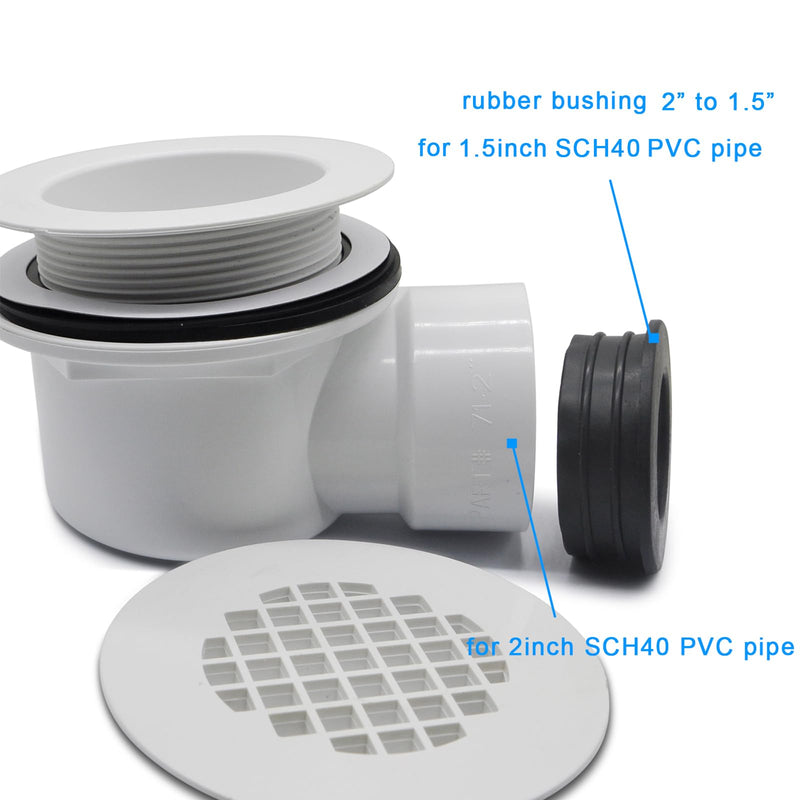 Low Profile Shower Drain, 1.5" Side Outlet Drain Assembly with Perforated Strainer, for 1.5" or 2" Replacement Shower Base PVC Side Outlet Drain