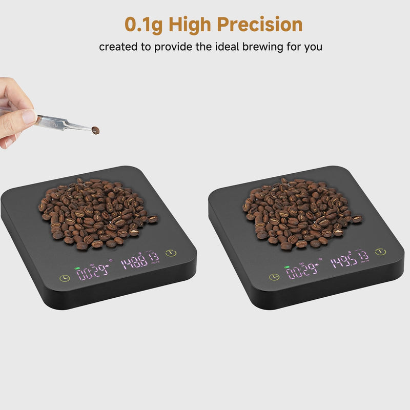 Mini Coffee Scale with Wirelss Magnetic Display, 3kg/0.1g Espresso Scale with Flow Rate Display, Portable Digital Coffee Scale with Multiple Mode Timer for Espresso, Pour-Over Scale with Wireless Display