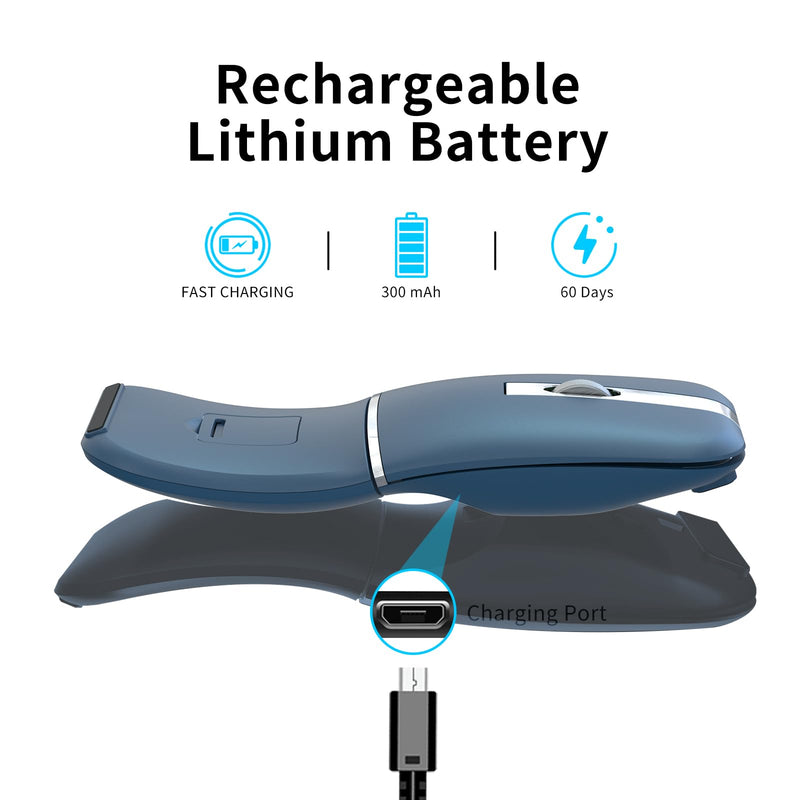 Bluetooth Arc Travel Mouse - BT & USB Wireless Dual Mode, Rechargeable | Slim Rotatable Portable, 3-Speed DPI, Silent Computer Mice for Microsoft Laptop PC MacBook Chromebook Tablet - Sapphire Blue