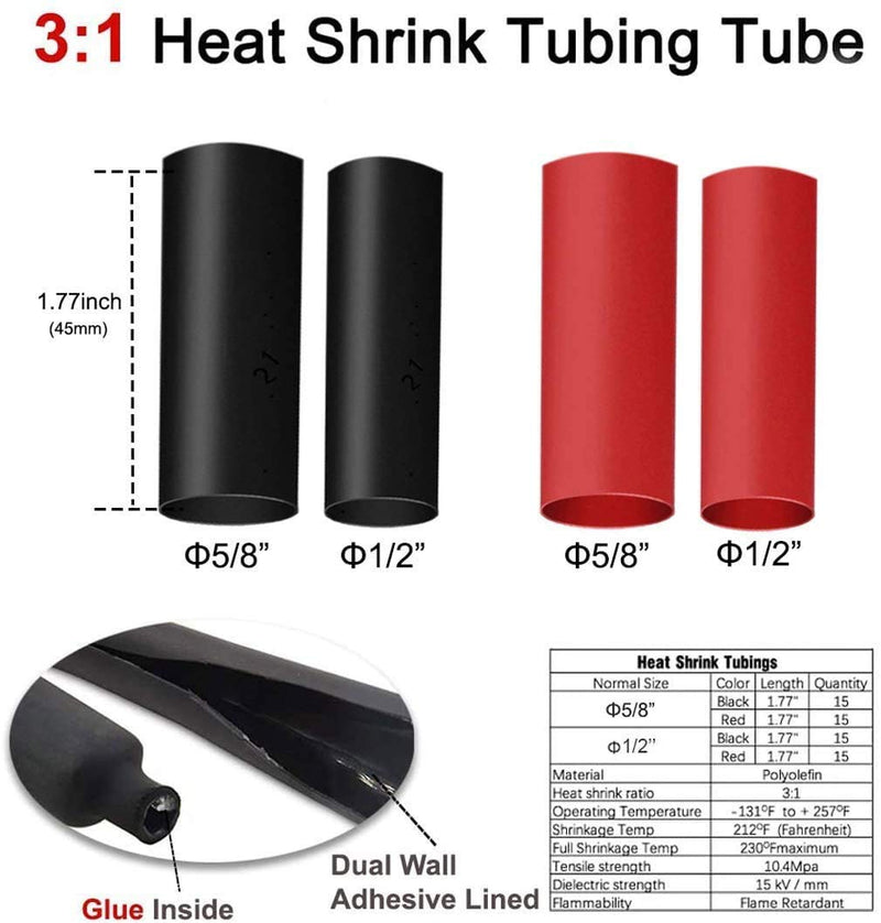 Sanuke 120pcs Tinned Copper Wire Lugs, AWG 8 6 4 2 Heavy Duty Ring Terminals, Marine-Grade Electrical Wire Connectors, 60pcs Battery Cable Ends & 3:1 Dual Wall Adhesive Heat Shrink Tubes Set 120PCS-TINNED