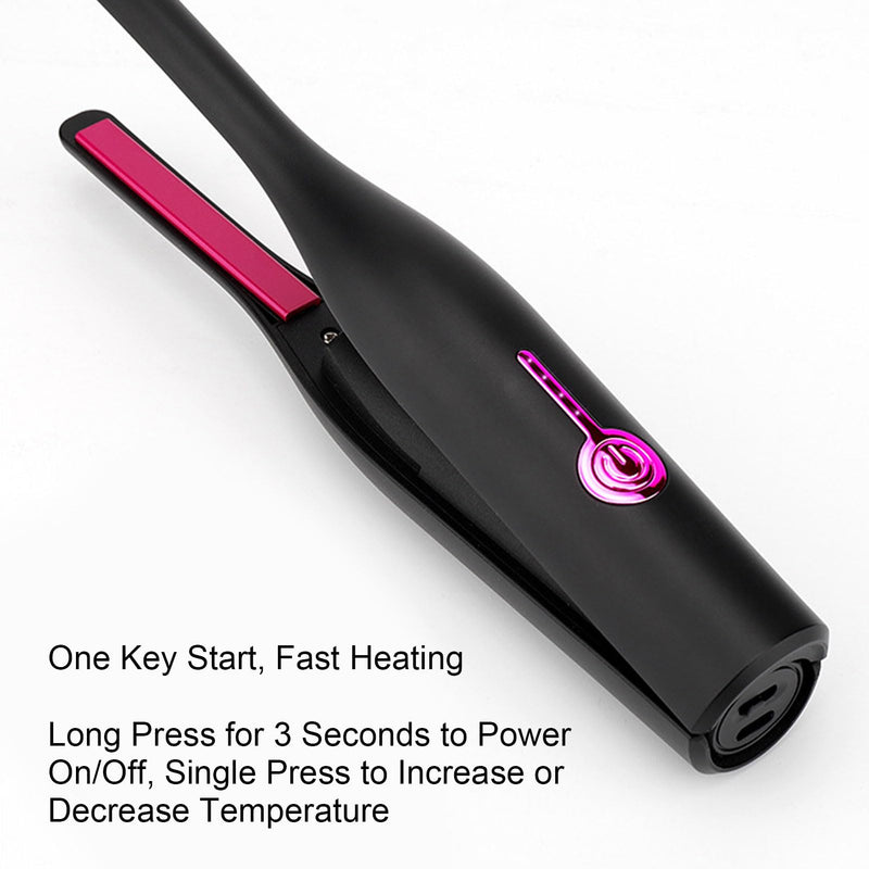 Pencil Flat Iron Cordless Small Flat Iron Hair Straightener Curler 2 in 1 with PTC Fast Heating & 2600mAh Battery (Black) Black