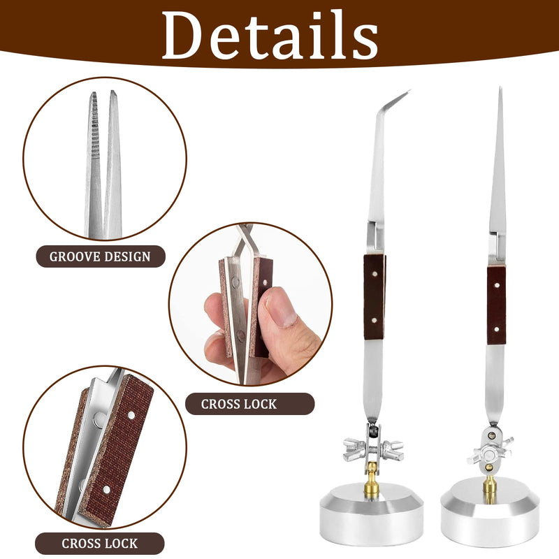 Third Hand Tweezers,6 Pcs Soldering Tweezers, 3 Cross Lock Solder Tweezers + 2 with Base+Figure 8 Gourd Clamp, with Base 360° Rotation,Jewelry Making Repair Kit
