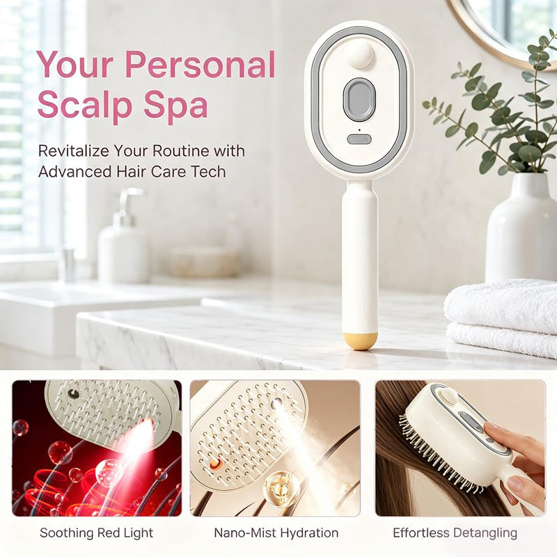  [AUSTRALIA] - Electric Spray Air Cushion Massage Comb, Rechargeable Detangling & Anti-Frizz Hair Brush, Hair Brush with Water Spray, Self-Cleaning Anti-Tangle, Steam Hair Straightener for Wet & Dry Hair(White)