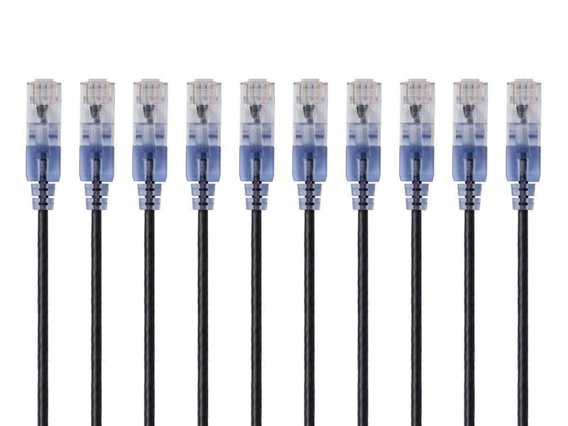 Monoprice Cat6A Ethernet Patch Cable - Snagless RJ45, 550Mhz, 10G, UTP, Pure Bare Copper Wire, 30AWG, 10-Pack, 3 Feet, Blue - SlimRun Series 10 Pack
