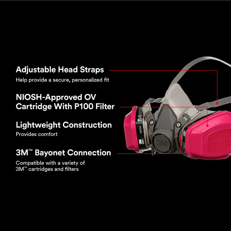 3M P100/OV Odor/Particulate Multi-Purpose Reusable Respirator 65021, NIOSH-APPROVED Organic Vapor Cartridge, Medium 1