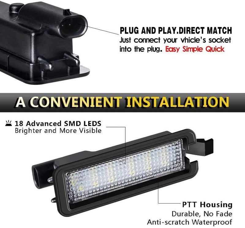LED License Plate Light Lamp Assembly For 2015-2019 Dodge Charger Challenger Chrysler 300 Pacifica Jeep Compass 6000K Dimond White, Pack of 1