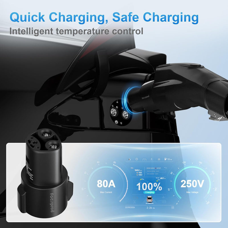 J1772 to Tesla Charger Adapter, Max 80A 250V Fast Charging for Tesla Model 3/Y/X/S/Cybertruck Connecting Charging Adapter, Compatible with SAE J1772 EV Adapter Only for Tesla 80A J1772 to Tesla Charger Adapter
