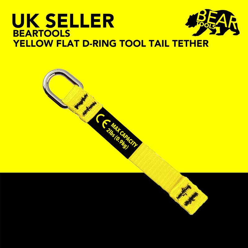 BearTOOLS Yellow Flat D-Ring Tool Tail Tethers, 2-In-1 Application, Max Load 0.9KG, 12CM x 12MM (24, Yellow) 24-pack