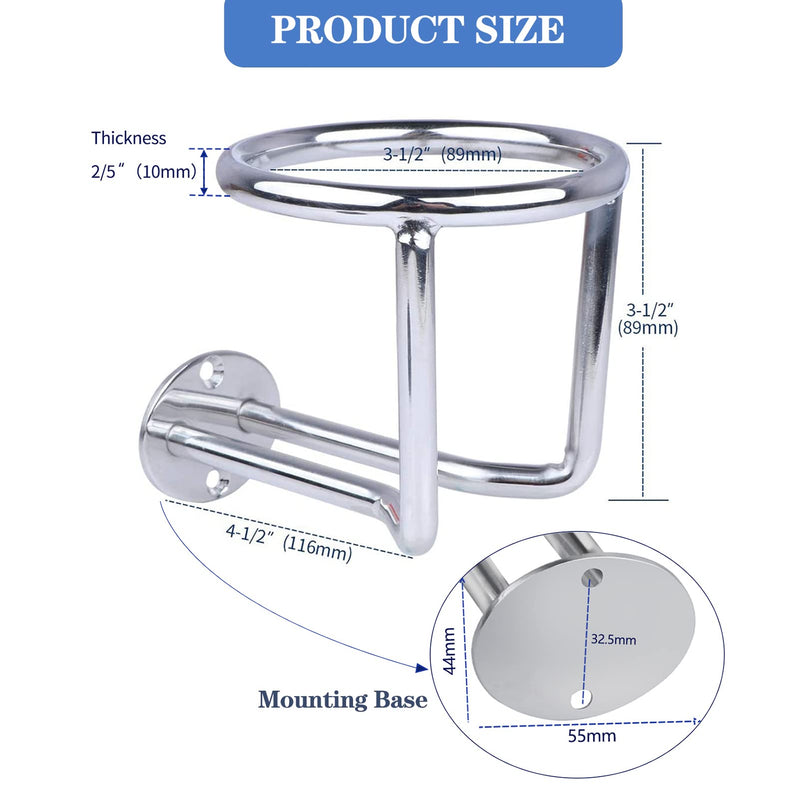 2 PCS Boat Ring Cup Holder Stainless Steel Ringlike Drink Holder for Marine Yacht