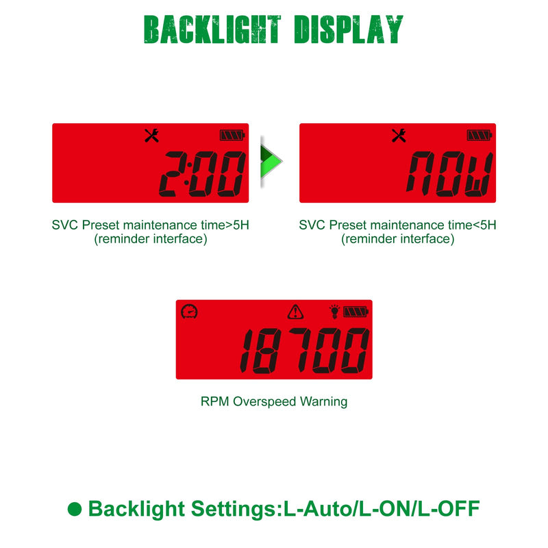 YOOREAL Digital Tachometer Hour Meter Maintenance Reminder with Clips Backlight Replaceable Battery Waterproof for Lawn Mower Motorcycle Outboard Motor Generator Snow Blower etc