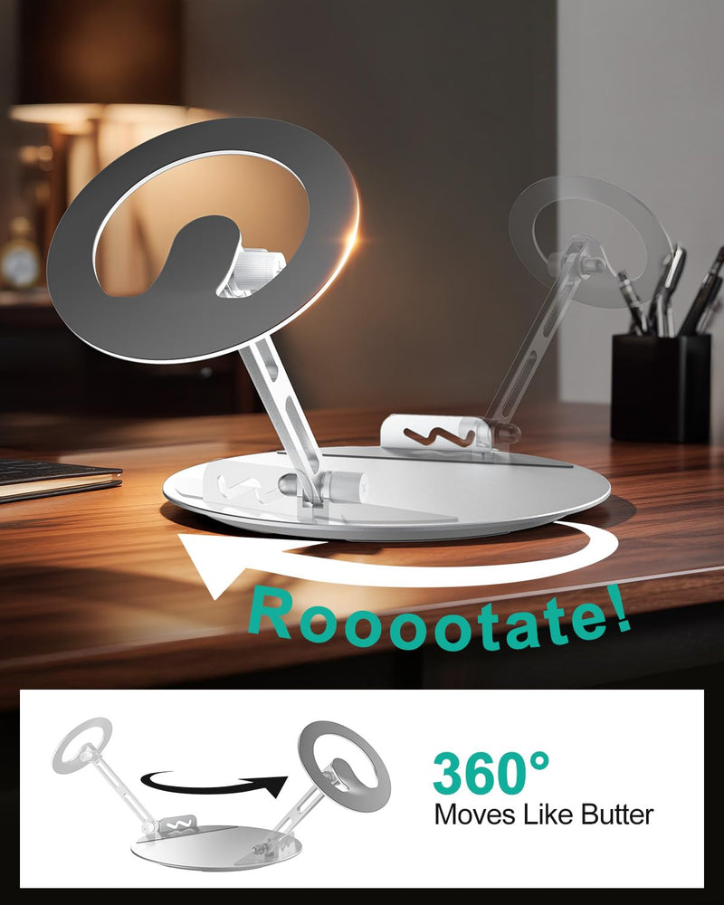 WALI Echo Show 15/21 Stand, Adjustable Stand for Echo Show 15/21 and Up to 18" Tablets/Portable Monitors, 360 Degrees Rotating Tilt Foldable Show 15, 21 Accessories for Kitchen Home Office, Silver
