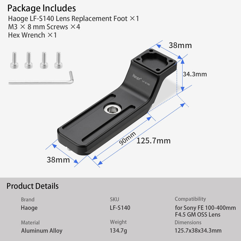 Haoge Lens Collar Replacement Foot for Sony FE 100-400mm F4.5 GM OSS Lens Built-in Arca Type Quick Release Base Support Plate LF-S140