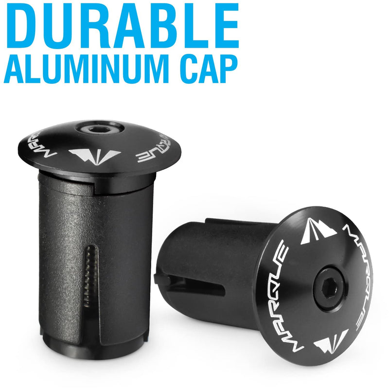 MARQUE Alloy ENZ Road Bike Handlebar Plugs – Aluminum Handle Bar Ends, Plugs for Drop Bars, Expandable Adjustable Locking End Caps – 2 pcs per Set Black