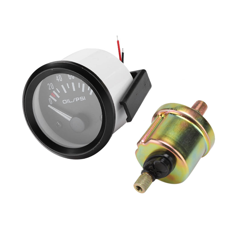 2in 100PSI Oil Pressure Gauge Kit, White Light Universal for 12V Car Truck