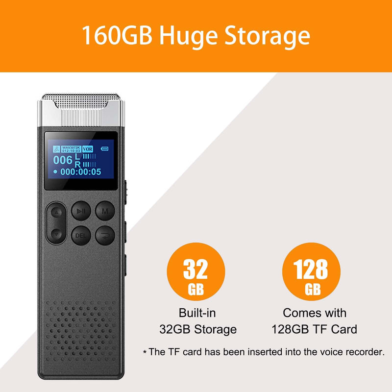 160GB Digital Voice Recorder with Playback Voice Activated Recorder for Lectures Meetings Interviews Portable Sound Audio Recorder Recording Device with Built-in Speaker A-B Repeat MP3 Player