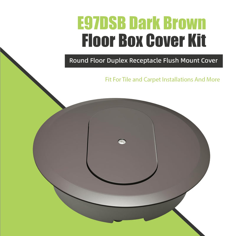 E97DSB Dark Brown Floor Box Cover Kit,Round Floor Duplex Receptacle Flush Mount Cover,Caramel Floor outlet Cover Replace,Fit For Tile and Carpet Installations And More