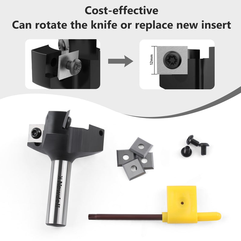 Newdeli CNC Spoilboard Surfacing Router Bit 1/2" Shank 2" Cutting Diameter 3 Wings Insert Carbide Slab Flattening Router Bit Planing Bit Wood Planer Tool 2" Cut Dia- 1/2" Shank- 3 Insert Wings