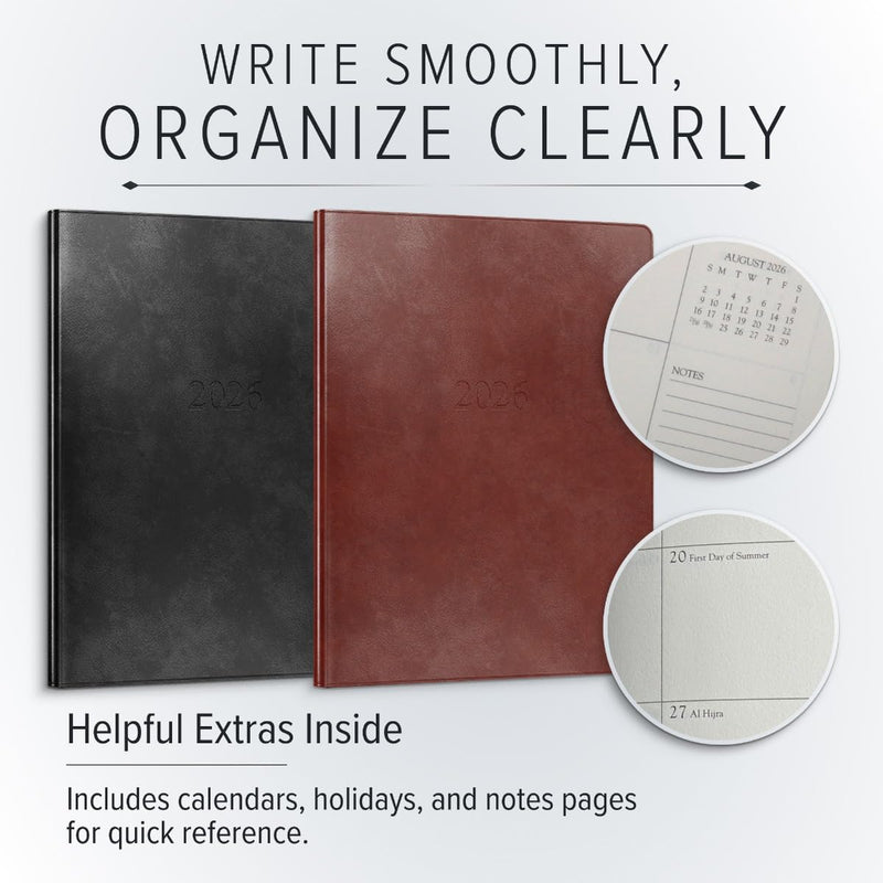 Gallery Leather Large Monthly Planner 2025-2026, Elegantly Bound Calendar Planner and Notebook with Stylish Gold-Gilded Page Edges, 18 Months - Acadia Wild Rose - 9.75x7.5" Large 2025-2026