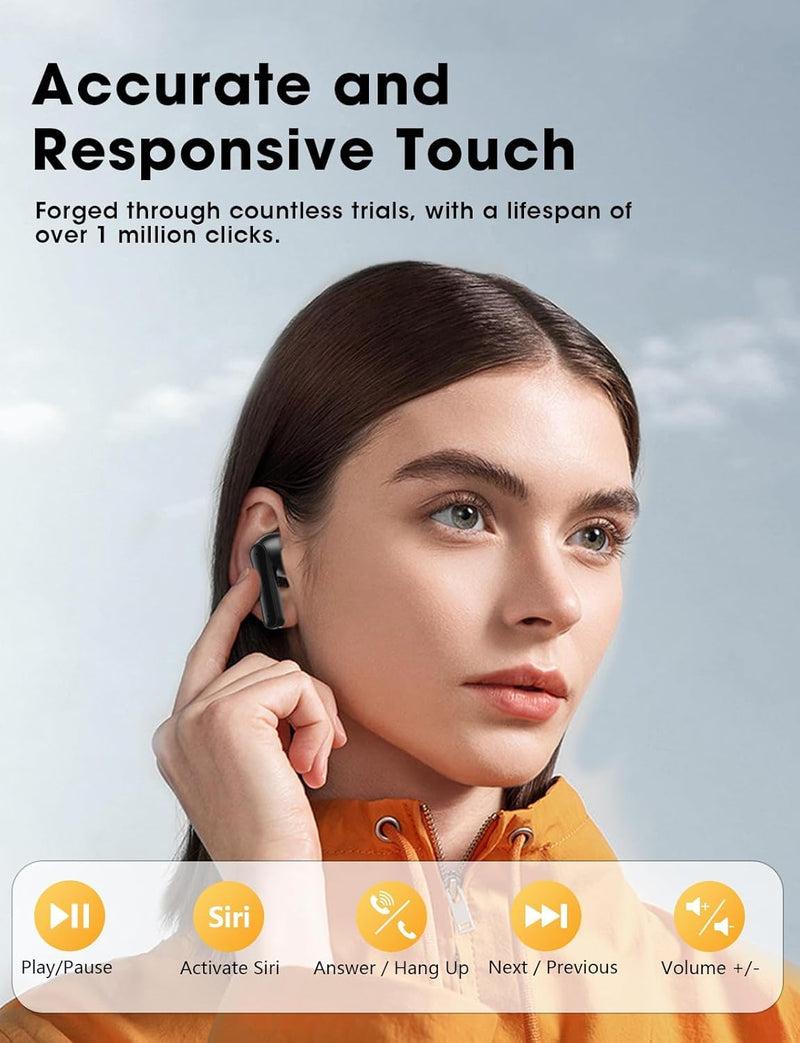 Wireless Earbuds, Hi-Fi Deep Bass Ear Buds, 48H Playtime In-Ear Headphones | 2 Mics for Clear Calls, LED Display, IPX7 Waterproof, Touch Control, Lightweight Bluetooth Earphones for iPhone/Android/TV JetBlack