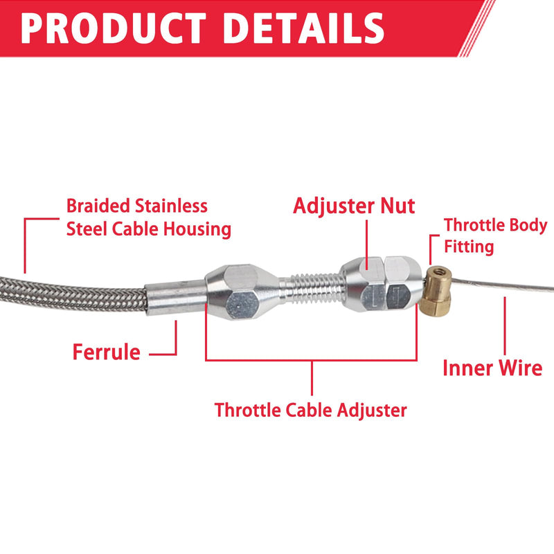 LS1 Throttle Cable Kit 36" Long Fits for 97-07 Chevy LS1 Engine 4.8L 5.3L 5.7L 6.0L,LS Swap Throttle Cable Repair Kit Accelerator Cable Stainless Steel Braided