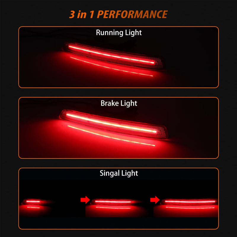 ADIIL 2PCS Smoked Lens Red LED Rear Bumper Bar Reflector Lights For 2012 2013 2014 Acura TL Smoked Lens Red Light