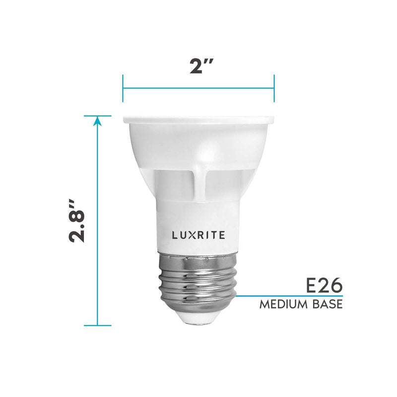 LUXRITE PAR16 LED Bulb, 5.5W (50W Equivalent), 5000K Bright White, 450 Lumens, Dimmable Spot Light, Enclosed Fixture Rated, 40° Beam Angle, ETL, Damp Rated, E26 Medium Base (6 Pack) 5000k (Bright White) 6 Count (Pack of 1)