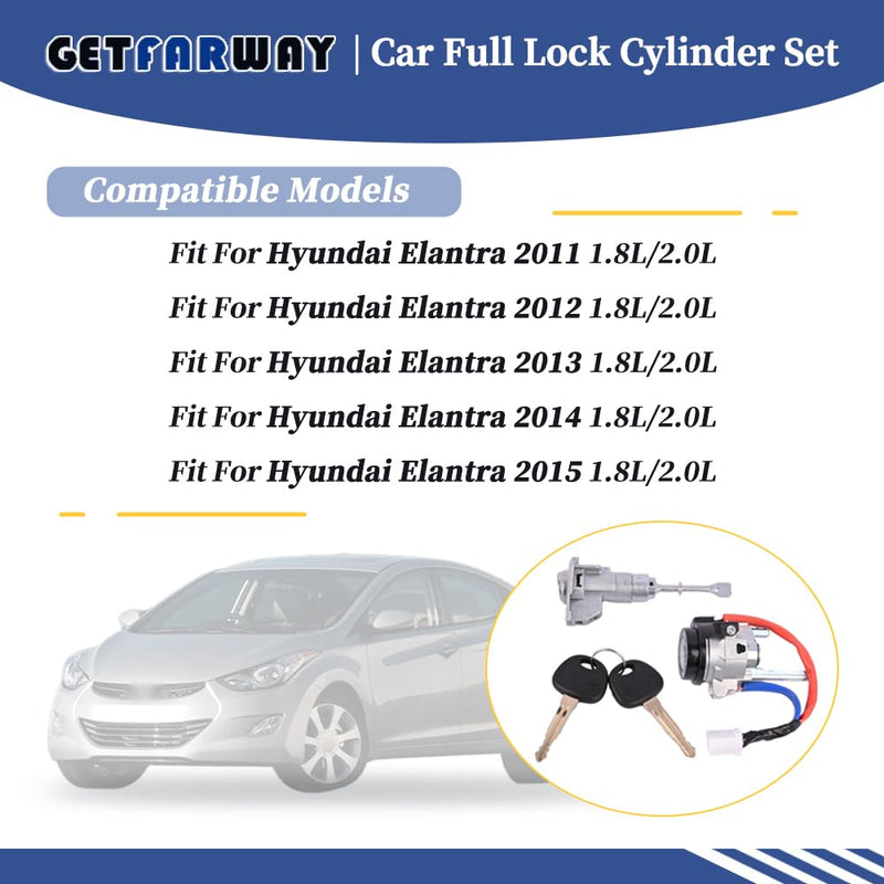 Car Full Lock Cylinder Set 81970-3XA00 81910-3XA00 Compatible with Hyundai Elantra 2011 2012 2013 2014 2015 1.8L 2.0L 1 x Ignition Switch /1 x Front Left Door Lock /2 x Universal Keys For Hyundai Elantra 11-15