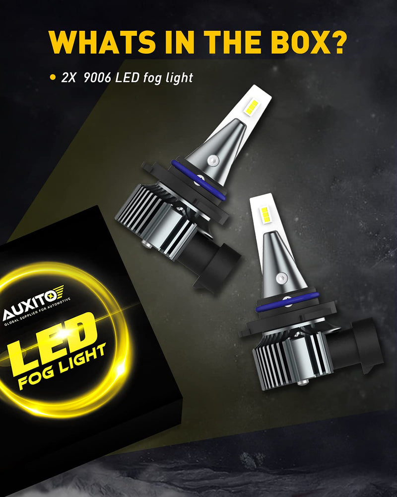 AUXITO 9006 HB4 LED Fog Light Bulbs, 3000K Amber Yellow, 6000 LM High Brightness, 30W Play and Plug, Super Penetration with 12 CSP Chips, Waterproof, DRL Bulbs Replacement for Cars, Pack of 2