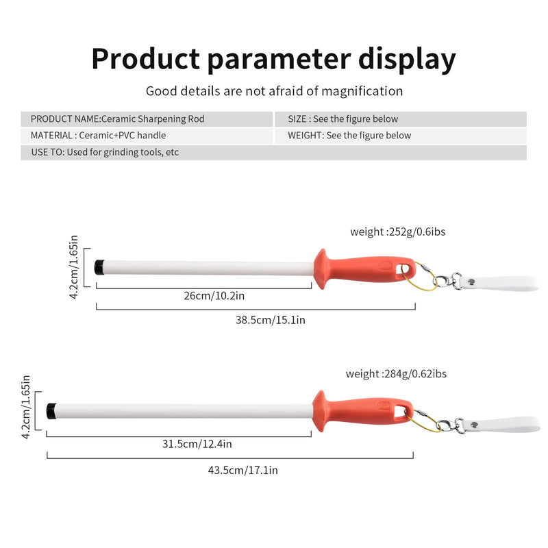 Ceramic Knife Sharpener Rod for Chefs and Home Cooks, Ceramic Honing Rod,Sharpening Steel for Kitchen Knives, Steak Blades (10 inch) 10 inch