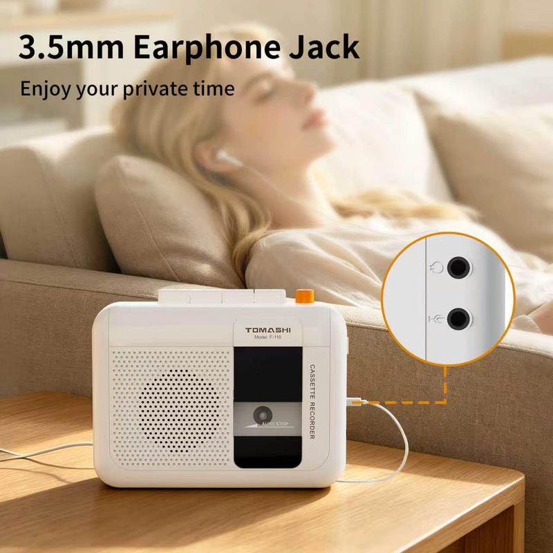 TOMASHI Portable Cassette Player, Tape Recorder, with Build in Microphone/Speaker/Headphone Jack. Fast Forward, Fast Rewind, Auto-Stop