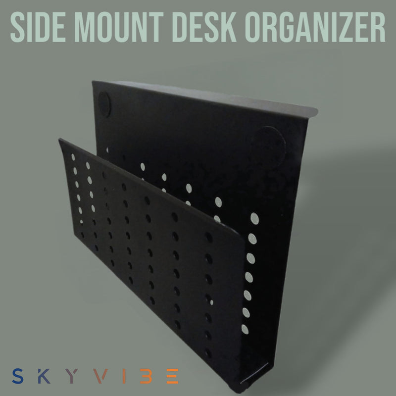 Desk Side Mount Laptop Holder (Black) - No Drill Steel Hanging Organizer for Office & Home - Under Desk Storage Black