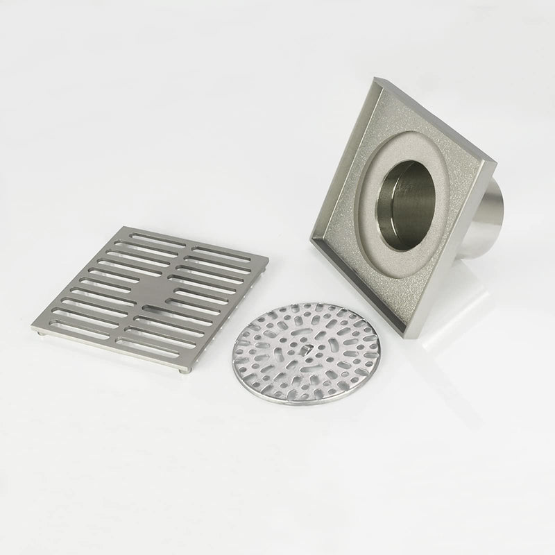 PHASAT Brass Floor Drain Contemporary 4 inches Square, with Removable Strainer,Brushed Nickel,80601N Brushed Nickel