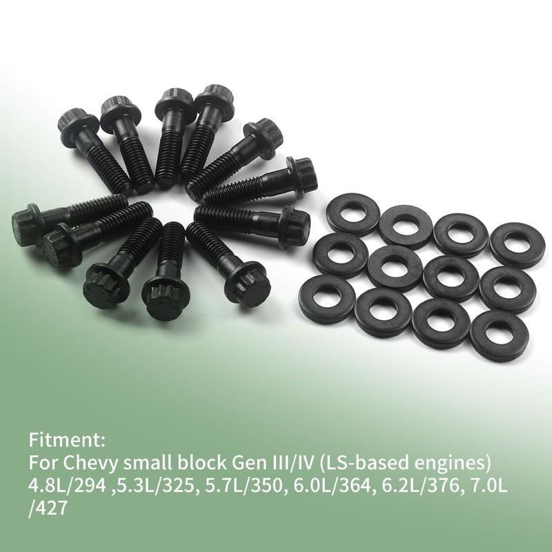Chromoly Header Bolt Kits for Chevrolet Gen III/LS Series with 4.8, 5.3,5.7 6.0, 6.2,7.0 litres, 3/8" Wide Replace # 134-1202 12PCS