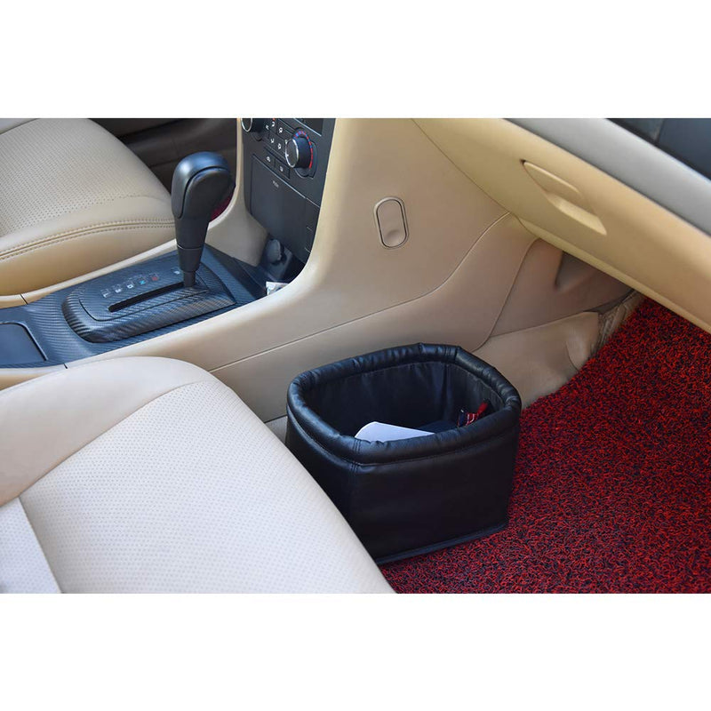 Leather Car Trash Can, Luxury Car Organizer, Leakproof Garbage Can for Car and Trucks Black