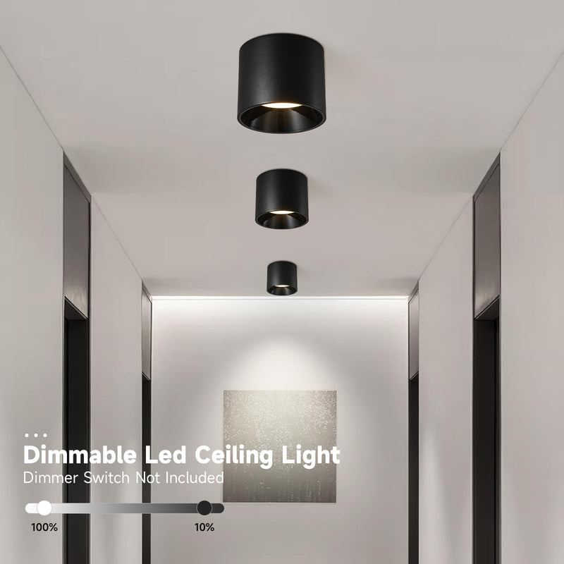 Modern LED Flush Mount Ceiling Light Fixture, 20W Dimmable & 3000K-6000K 3 Color Selectable Black Cylinder Ceiling Lamps for Low Profile Living Room Hallway Entryway Kitchen Dining Room Foyer 1 Pack