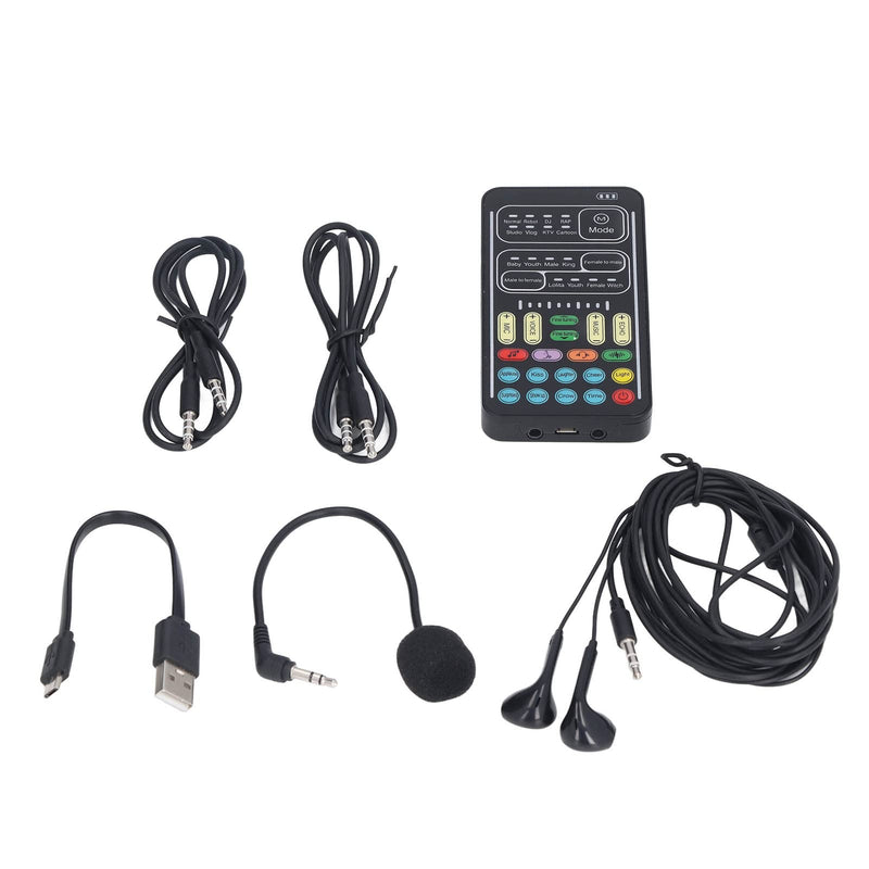 Ejoyous Live Sound Card Voice Changer, Portable I9 Live Sound Card Set Mini Gaming Voice Plug and Play for Game Anchor Recording Mobile Phone Computer, for Live Streaming 8 Different English Version