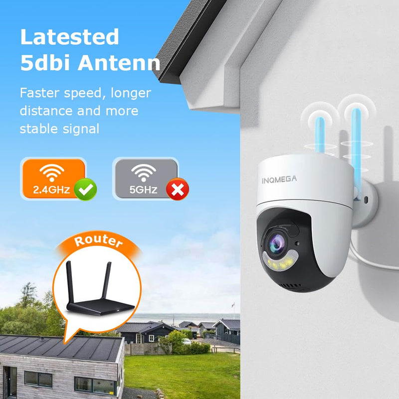 INQMEGA 6MP TUYA Smart Camera,2.4G WiFi Security Home Surveillance Camera,2-Way Audio, Color Night Vision, Waterproof, Motion Detection, Spotlight & Siren,6.5ft Power Cord