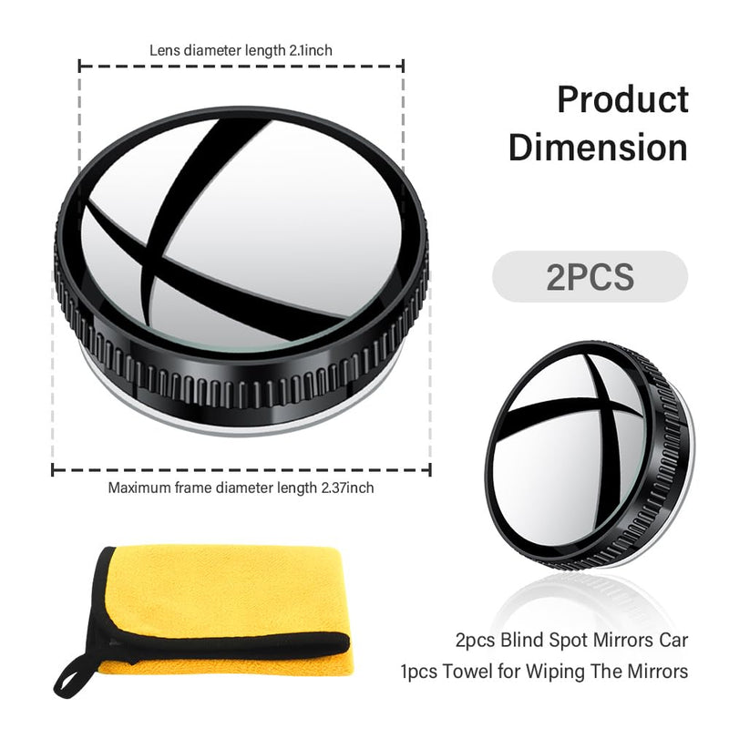2PCS Suction Cup Car Convex Blind Spot Mirror,360°Adjustable Side Mirror Blindspot Used in Car Mirror,Universal HD Fish Eye Mirror Car Mirror Accessories Fit for Cars SUVs Trucks (Black) Black