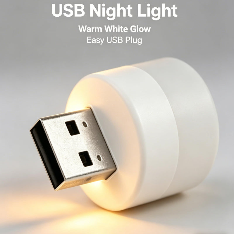 6-Pack USB Mini Night Lights, Warm White LED Plug-in Lamps, Portable 0.5W USB-A Nightlight Bulbs for Bedroom, Dorm, Hallway, Car, Camping, Power Bank