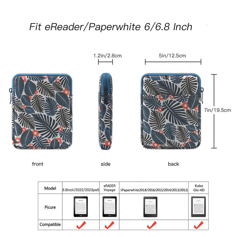 Ereader for Sleeve Case Bag for 6-7 inch Ereader Tablet Protective Cover Pouch Flower