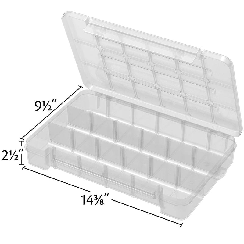 Akro-Mils 05905 Plastic Portable Parts Storage Case for Hardware and Crafts with Hinged Lid and 5 Adjustable Dividers, (14-3/8-Inch x 9-1/2-Inch x 2-1/2-Inch), Large, Clear 1-Pack