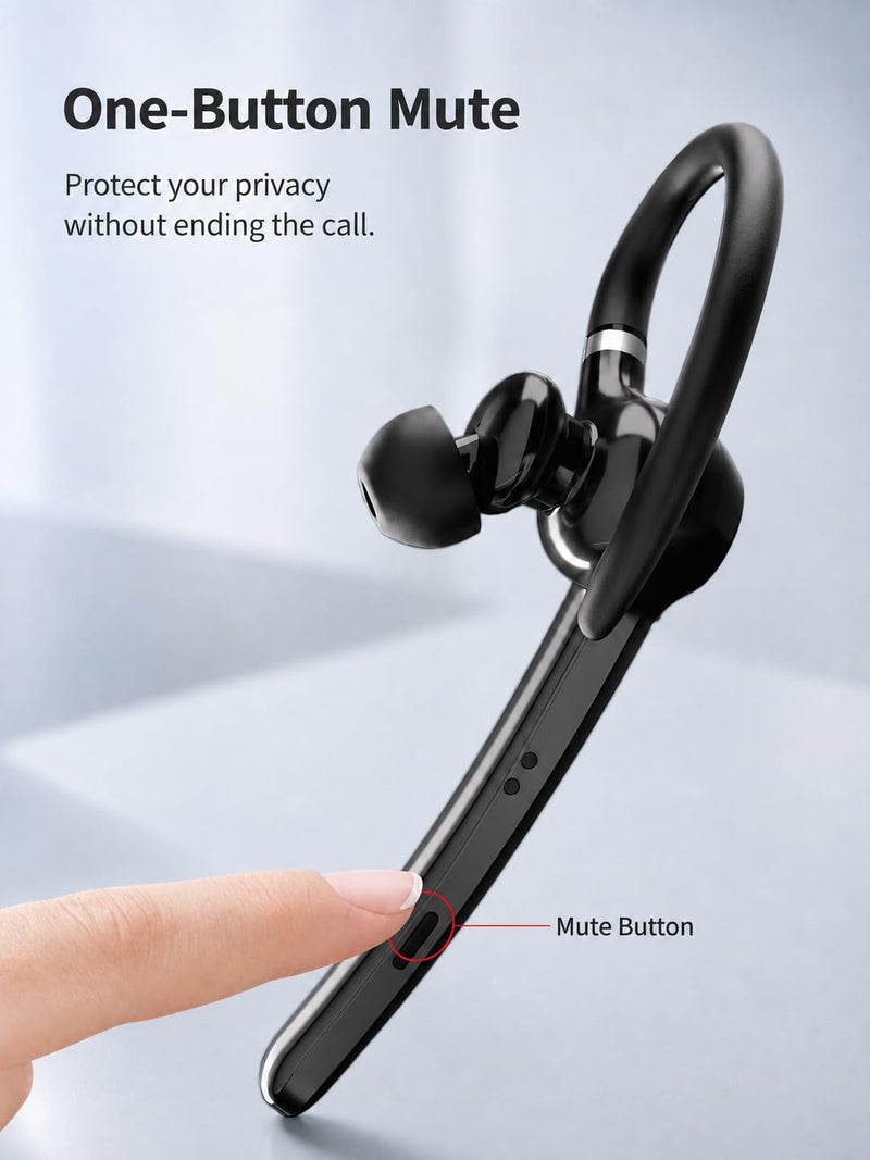 N06 Bluetooth Headset with Real-Time Call Translation & Mute Button | Call Recording, Noise Cancelling Mic, 40H Playtime Wireless Earpiece Hands-Free Headphone for Business Office Trucker Driving