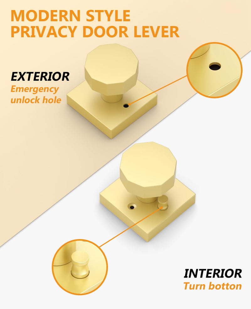 Asidrama 1 Pack Privacy Gold Door Knob with Lock, Brush Gold Door Knobs Interior for Bedroom or Bathroom, Heavy Duty Brush Gold Door Handle for Left Right Sided Doors 1pack Brushed Gold