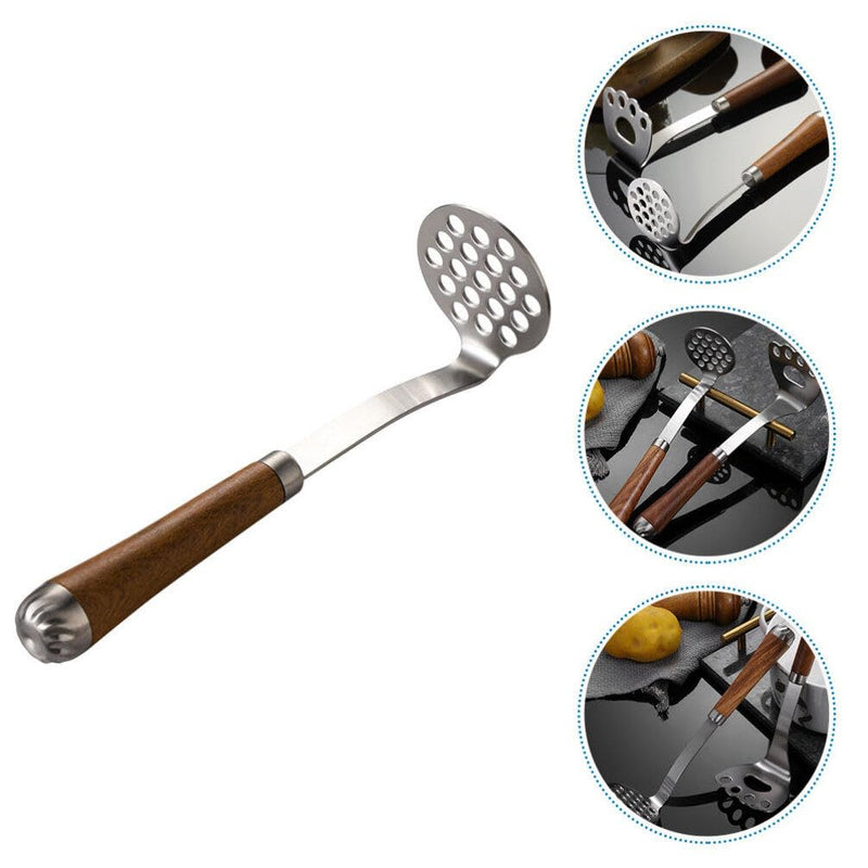 GANAZONO Stainless Steel Potato Masher with Wooden Handle - Manual Mini Masher for Smooth Mashed Potatoes and Vegetables - Kitchen Tool for Baby Food and Cooking 23.00X5.90X5.90CM Style 1