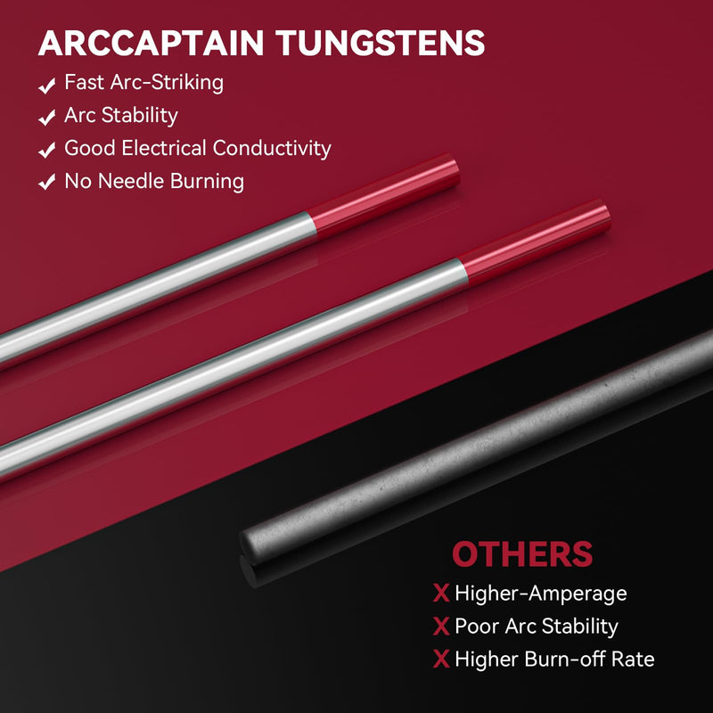 ARCCAPTAIN TIG Welding Tungsten Electrode 10-Pack 3/32"x 7"(Red - 2% Thoriated, WT20/EWth-2) Red