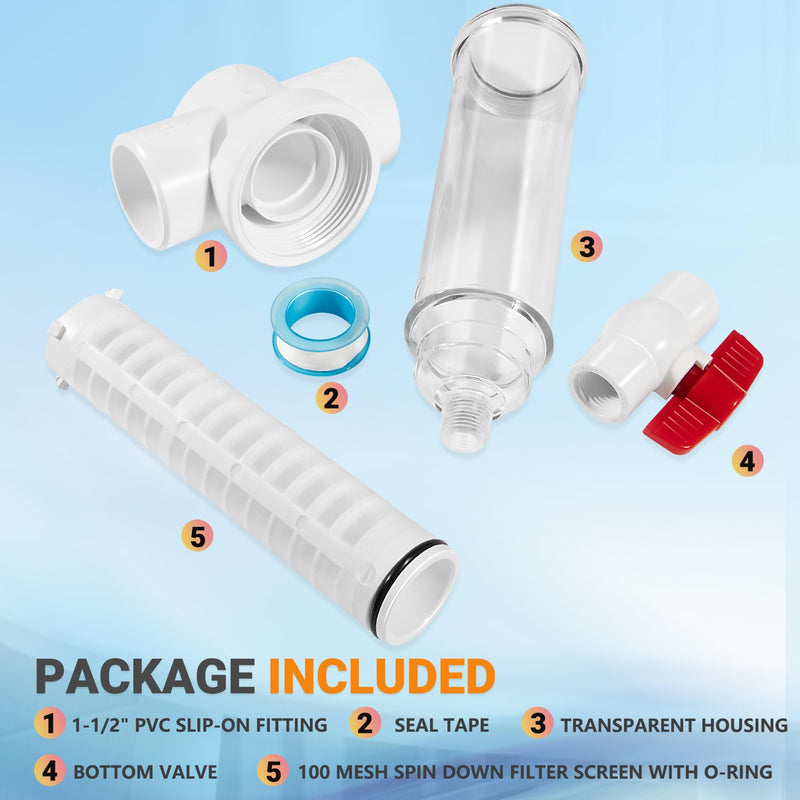 100 Mesh Spin Down Sand Separator/Sediment Water Filter System, 1.5 Inch PVC Slip Inlet/Outlet, 50 GPM, Replacement for Rusco Vu-Flow Spin-Down Filter
