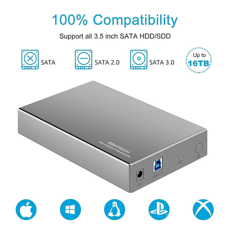 RSHTECH 3.5 inch Aluminum SATA Hard Drive Enclosure + SATA Dual Bay Hard Drive Docking Station