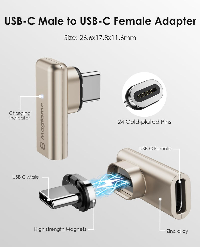240W Magnetic USB C Male to USB C Female Adapter 90 Degree Right Angle, Type C Adapter Extender, 40Gbps 4K Video for Thunderbolt 3/4 USB4 Steam Deck, ROG Ally, Switch, PC, Tablet, iPhone 15 1 Pack 240W Right-40Gbps